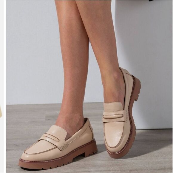 New SANCTUARY Westside Loin light brown leather later lug thick sole heel size 8 - Picture 5 of 6